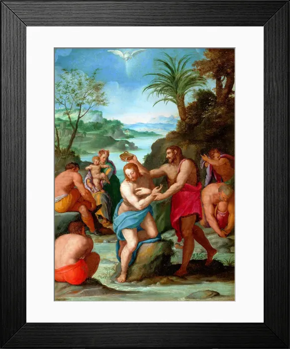 Framed Print : The Baptism of Christ, c. 1570. Creator: Allori, Alessandro (1535-1607) Framed Print : The Baptism of Christ, c. 1570. Creator: Allori, Alessandro (1535-1607)