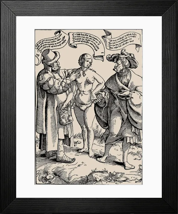 Framed Print : Satire on conjugal fidelity, c.1540. Creator: Vogtherr, Heinrich, the Elder (1490-1556) Framed Print : Satire on conjugal fidelity, c.1540. Creator: Vogtherr, Heinrich, the Elder (1490-1556)