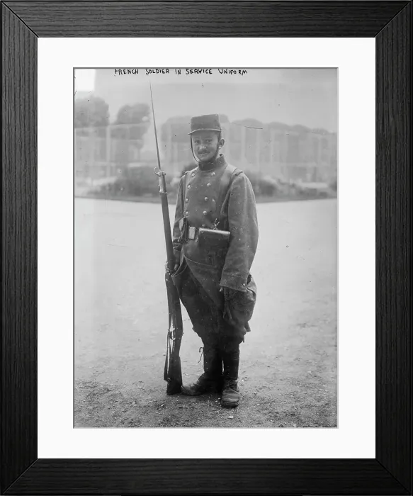 Framed Print : French soldier in service uniform, between c1914 and c1915. Creator: Bain News Service Framed Print : French soldier in service uniform, between c1914 and c1915. Creator: Bain News Service