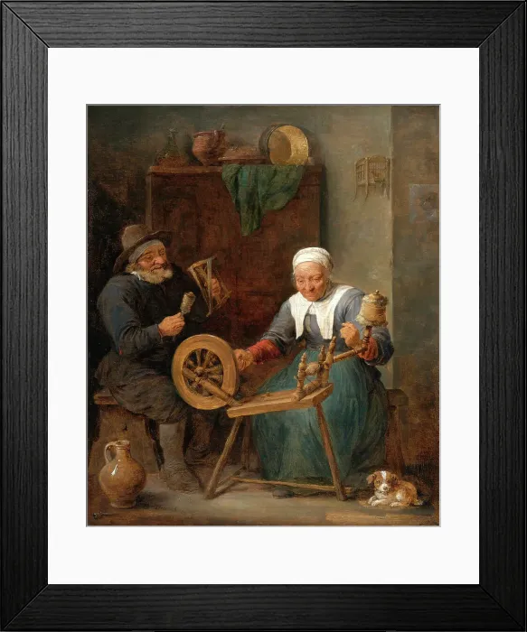 Framed Print : An Elderly Couple Spinning Wool in an Interior, 17th century. Creator: Teniers, David, the Younger (1610-1690) Framed Print : An Elderly Couple Spinning Wool in an Interior, 17th century. Creator: Teniers, David, the Younger (1610-1690)