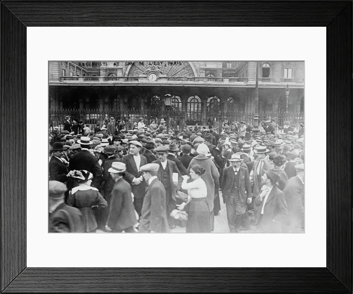 Framed Print : Reservists at Gare de l'Est, Paris, 1914. Creator: Bain News Service Framed Print : Reservists at Gare de l'Est, Paris, 1914. Creator: Bain News Service