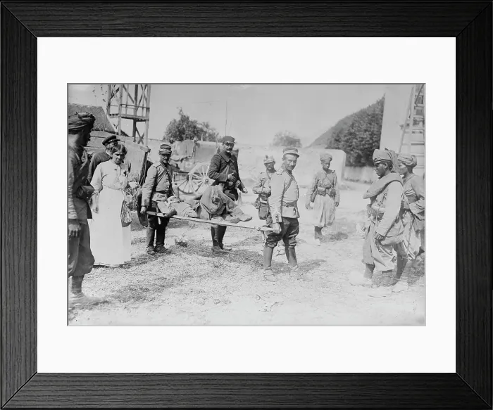 Framed Print : Wounded Moroccan on stretcher, between c1914 and c1915. Creator: Bain News Service Framed Print : Wounded Moroccan on stretcher, between c1914 and c1915. Creator: Bain News Service