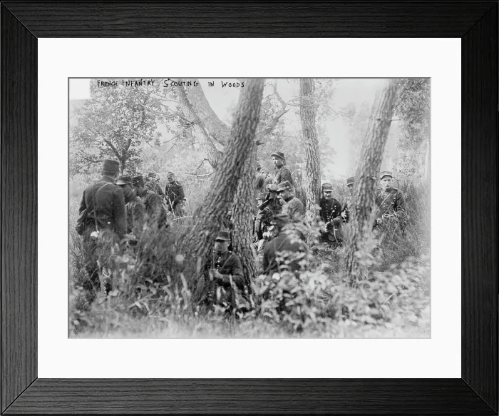 Framed Print : French Infantry scouting in woods, between c1914 and c1915. Creator: Bain News Service Framed Print : French Infantry scouting in woods, between c1914 and c1915. Creator: Bain News Service