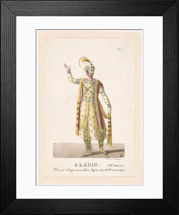 Framed Print : Costume design for the Opera Aladin, ou La Lampe merveilleuse by Nicolas Isouard, 1822. Creator: Garneray, Auguste (1785-1824). Costume design for the Opera Aladin, ou La Lampe merveilleuse by Nicolas Isouard, 1822 Framed Print : Costume design for the Opera Aladin, ou La Lampe merveilleuse by Nicolas Isouard, 1822. Creator: Garneray, Auguste (1785-1824). Costume design for the Opera Aladin, ou La Lampe merveilleuse by Nicolas Isouard, 1822