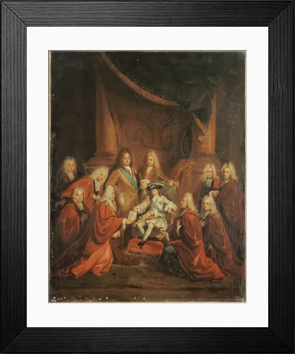 Framed Print : King Louis XV (1710-1774) child granting letters of nobility to the city body in 1716, 1716. Creator: Boullogne, Louis de, the Younger (1654-1733) Framed Print : King Louis XV (1710-1774) child granting letters of nobility to the city body in 1716, 1716. Creator: Boullogne, Louis de, the Younger (1654-1733)