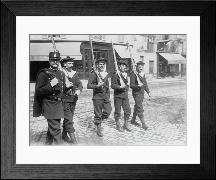 Framed Print : Naval recruits police, Paris, between c1914 and c1915. Creator: Bain News Service Framed Print : Naval recruits police, Paris, between c1914 and c1915. Creator: Bain News Service