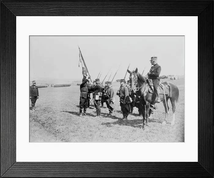 Framed Print : Delivering Colors to French Reg't, between c1914 and c1915. Creator: Bain News Service Framed Print : Delivering Colors to French Reg't, between c1914 and c1915. Creator: Bain News Service