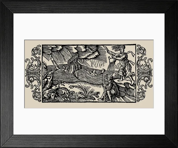 Framed Print : Witch unleashing storm. From History of Northern Peoples by Olaus Magnus, Archbishop... 1555. Creator: Anonymous. Witch unleashing storm. From History of Northern Peoples by Olaus Magnus, Archbishop... 1555. Creator: Anonymous Framed Print : Witch unleashing storm. From History of Northern Peoples by Olaus Magnus, Archbishop... 1555. Creator: Anonymous. Witch unleashing storm. From History of Northern Peoples by Olaus Magnus, Archbishop... 1555. Creator: Anonymous