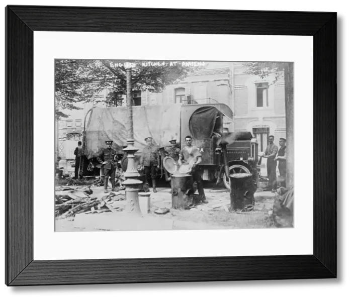 Framed Print : English Kitchen at Amiens, between c1914 and c1915. Creator: Bain News Service Framed Print : English Kitchen at Amiens, between c1914 and c1915. Creator: Bain News Service