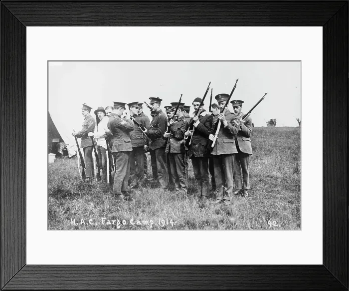 Framed Print : Recruits, Aldershot, H.A.C. Fargo Camp. 1914, 1914. Creator: Bain News Service Framed Print : Recruits, Aldershot, H.A.C. Fargo Camp. 1914, 1914. Creator: Bain News Service
