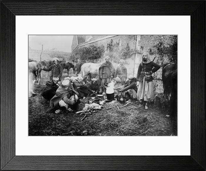 Framed Print : Spahis in camp at Arsy after battle, 1914. Creator: Bain News Service Framed Print : Spahis in camp at Arsy after battle, 1914. Creator: Bain News Service