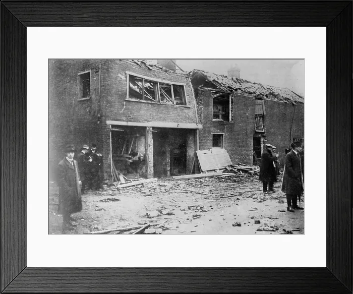 Framed Print : Bomb wrecked houses, Yarmouth, 1915. Creator: Bain News Service Framed Print : Bomb wrecked houses, Yarmouth, 1915. Creator: Bain News Service
