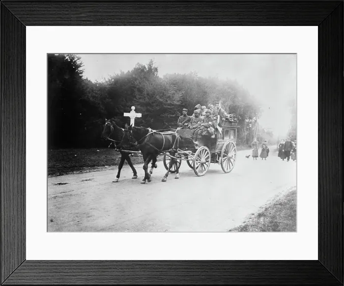 Framed Print : Red Cross Transport in Forest of Laigle (i.e. Laigne), 1914. Creator: Bain News Service Framed Print : Red Cross Transport in Forest of Laigle (i.e. Laigne), 1914. Creator: Bain News Service
