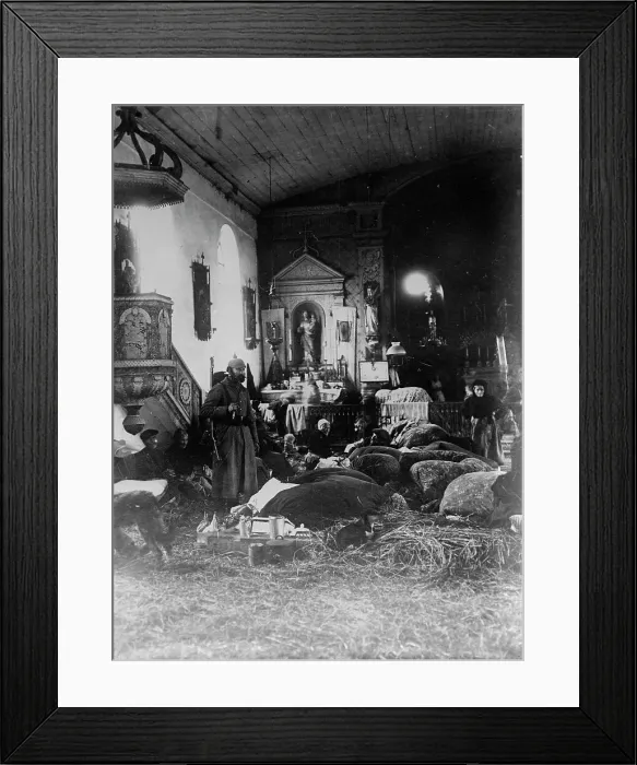 Framed Print : Poor in North France sleeping in church, between 1914 and c1915. Creator: Bain News Service Framed Print : Poor in North France sleeping in church, between 1914 and c1915. Creator: Bain News Service