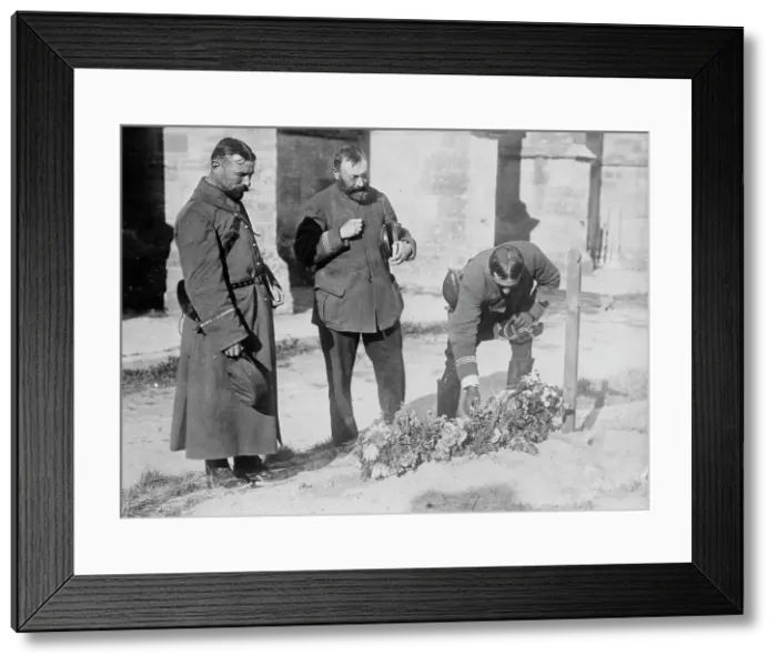 Framed Print : French Officers at graves of comrades, 1914. Creator: Bain News Service Framed Print : French Officers at graves of comrades, 1914. Creator: Bain News Service