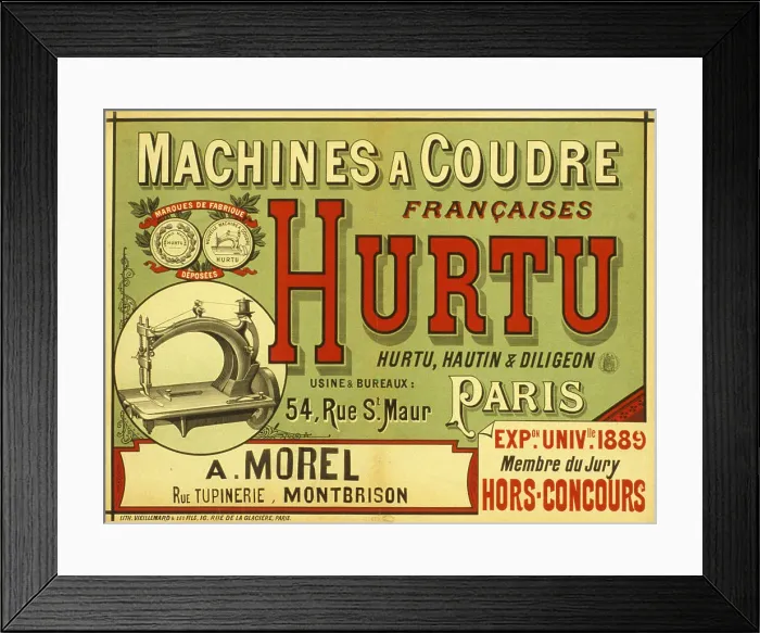 Framed Print : Machines à coudre françaises Hurtu, 1889. Creator: Anonymous