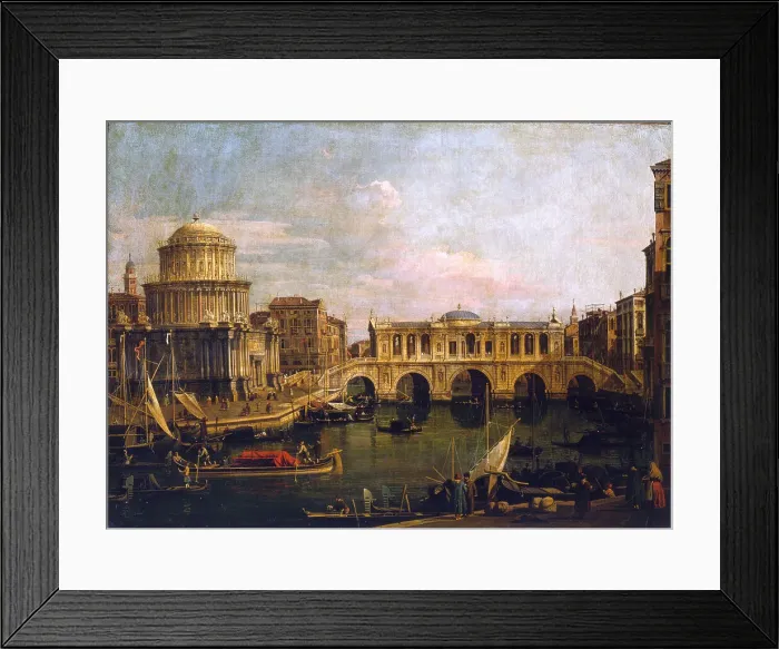 Framed Print : Capriccio with an imaginary bridge over the Grand Canal, Mid-18th century. Creator: Canaletto (1697-1768) Framed Print : Capriccio with an imaginary bridge over the Grand Canal, Mid-18th century. Creator: Canaletto (1697-1768)