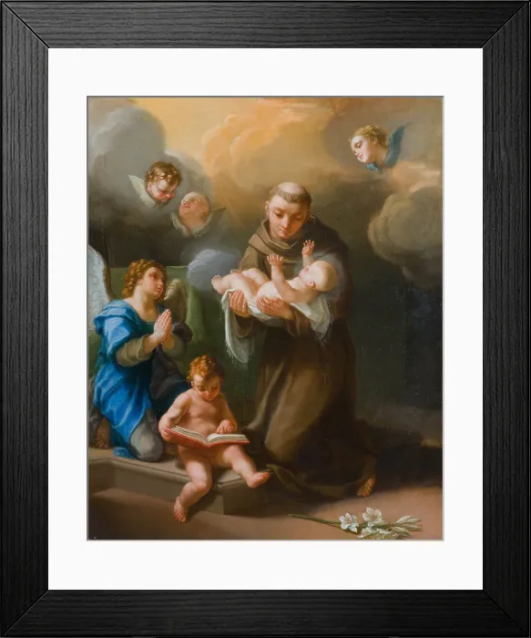 Framed Print : Saint Anthony of Padua with baby Jesus. Creator: Luti, Benedetto (1666-1724) Framed Print : Saint Anthony of Padua with baby Jesus. Creator: Luti, Benedetto (1666-1724)