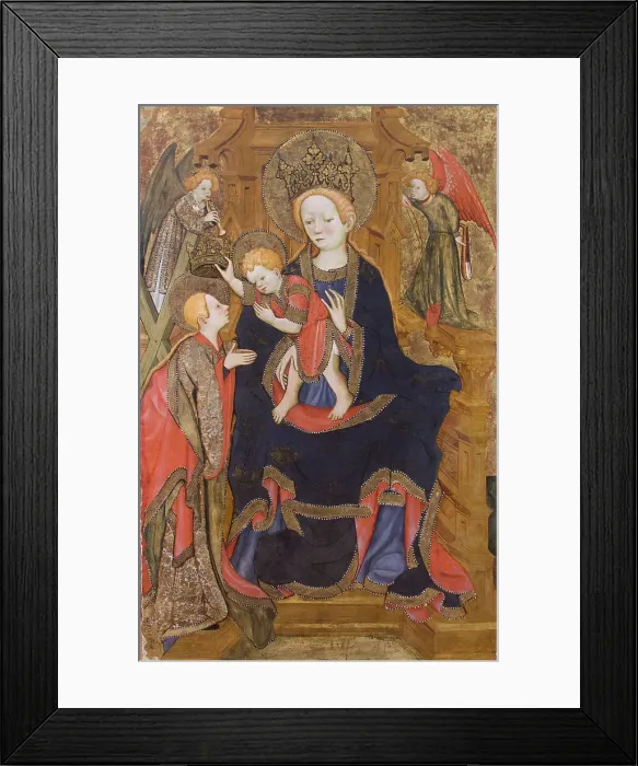 Framed Print : Enthroned Madonna and Child, crowning Saint Eulalia, 1425. Creator: Mates, Joan (Juan) (around 1370-1431)