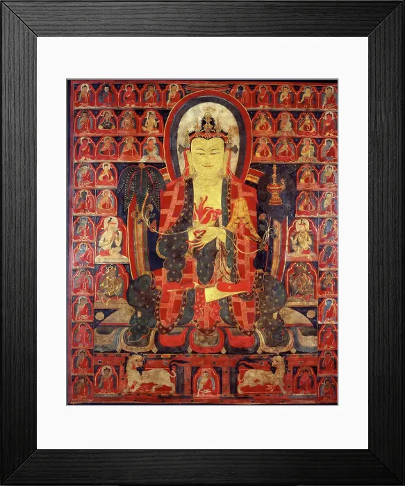 Framed Print : Maitreya with the thirty-five Buddhas of forgiveness of sins and the master of the... 15th cent. Creator: Tibetan Culture Framed Print : Maitreya with the thirty-five Buddhas of forgiveness of sins and the master of the... 15th cent. Creator: Tibetan Culture