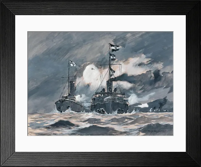 Framed Print : The last days of the cruiser Kaiserin Elisabeth in the fight against Japanese superiority... 1914. Creator: Heusser, Heinrich (Harry) (1886-1943) Framed Print : The last days of the cruiser Kaiserin Elisabeth in the fight against Japanese superiority... 1914. Creator: Heusser, Heinrich (Harry) (1886-1943)