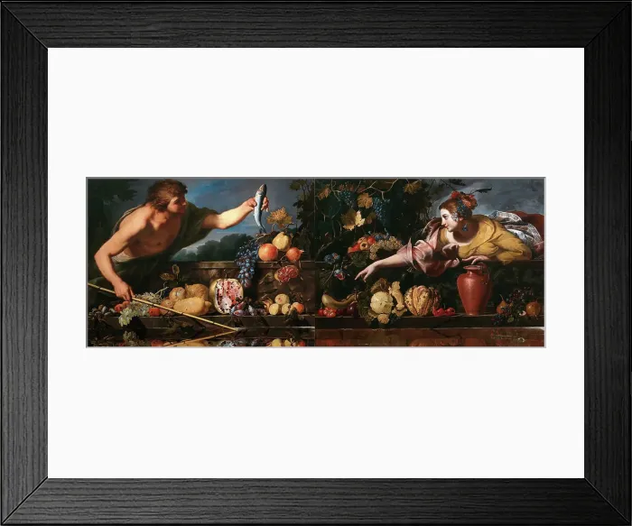 Framed Print : Idyll at the fountain basin (still life with male figure and still life with... c.1655-1658. Creator: Maestro S. B. (active 1633-1655) Framed Print : Idyll at the fountain basin (still life with male figure and still life with... c.1655-1658. Creator: Maestro S. B. (active 1633-1655)