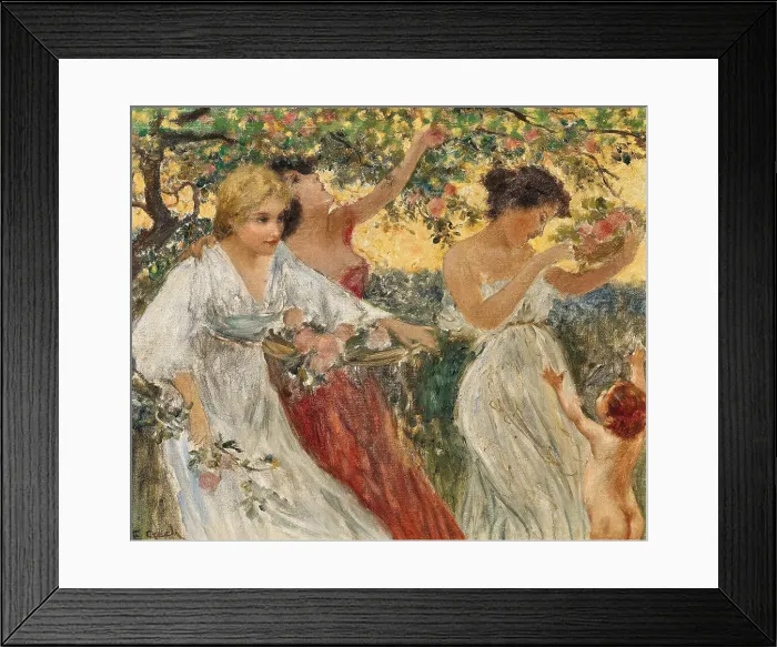 Framed Print : Spring, three graces under a blossoming tree. Creator: Czech, Emil (1862-1929) Framed Print : Spring, three graces under a blossoming tree. Creator: Czech, Emil (1862-1929)