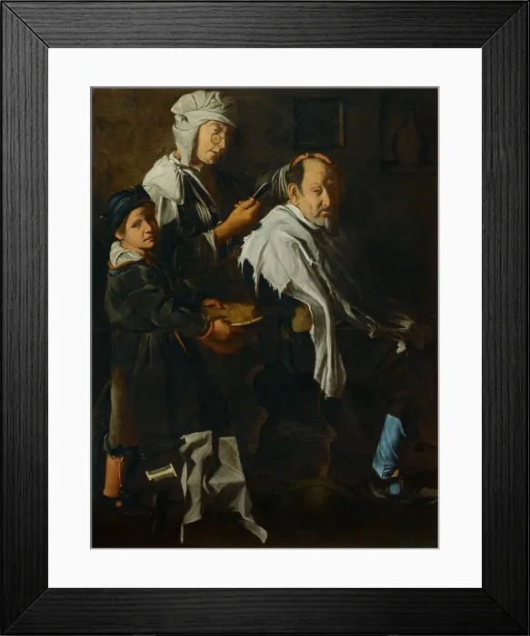 Framed Print : A barber shop, Last quarter of the 17th century. Creator: Master of Blue Jeans (active around 1675-1700) Framed Print : A barber shop, Last quarter of the 17th century. Creator: Master of Blue Jeans (active around 1675-1700)