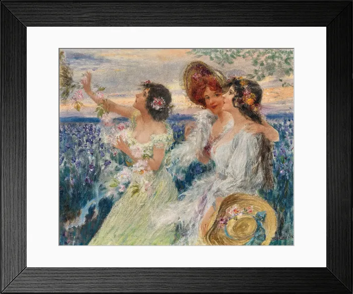 Framed Print : Spring, three ladies in front of a field of lilies. Creator: Czech, Emil (1862-1929) Framed Print : Spring, three ladies in front of a field of lilies. Creator: Czech, Emil (1862-1929)