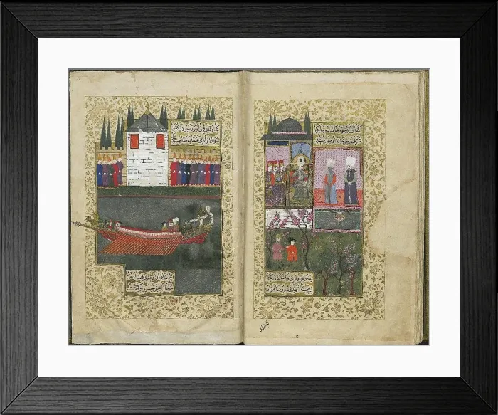 Framed Print : The new kiosk and caique built by Osman II, from Sehname-i Nadiri (Topkapi Palace Museum... c.1622. Creator: Turkish Master) Framed Print : The new kiosk and caique built by Osman II, from Sehname-i Nadiri (Topkapi Palace Museum... c.1622. Creator: Turkish Master)