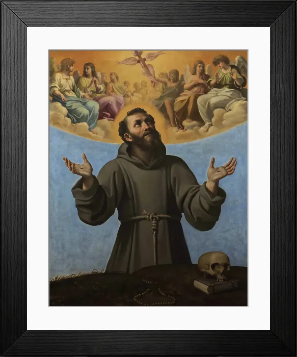 Framed Print : Saint Francis of Assisi in glory, End of 16th century. Creator: Carracci, Agostino (1557-1602) Framed Print : Saint Francis of Assisi in glory, End of 16th century. Creator: Carracci, Agostino (1557-1602)
