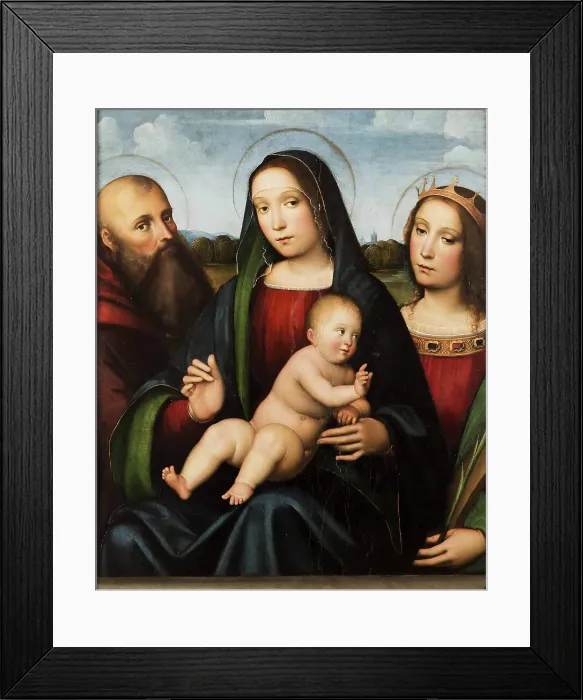 Framed Print : Madonna and Child between Saints Anthony the Great and Catherine of Alexandria, 16th century. Creator: De Boateri, Jacopo (around 1480-1530) Framed Print : Madonna and Child between Saints Anthony the Great and Catherine of Alexandria, 16th century. Creator: De Boateri, Jacopo (around 1480-1530)