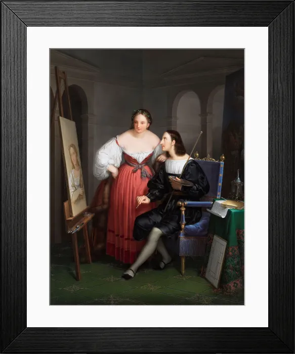 Framed Print : Raphael paints the portrait of Fornarina, 1834. Creator: Schiavoni, Felice (1803-1881) Framed Print : Raphael paints the portrait of Fornarina, 1834. Creator: Schiavoni, Felice (1803-1881)