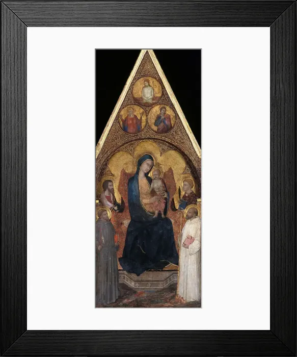 Framed Print : Enthroned Mary with the Child and four saints, c.1350. Creator: Master of the Madonna of the Palazzo Venezia (active 1340-1360)