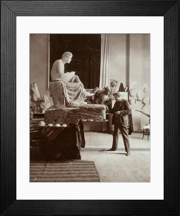 Framed Print : Max Klinger working on the Beethoven sculpture, 1901. Creator: Fotoatelier Hans Franke & Co, Berlin. Max Klinger working on the Beethoven sculpture, 1901. Creator: Fotoatelier Hans Franke & Co, Berlin