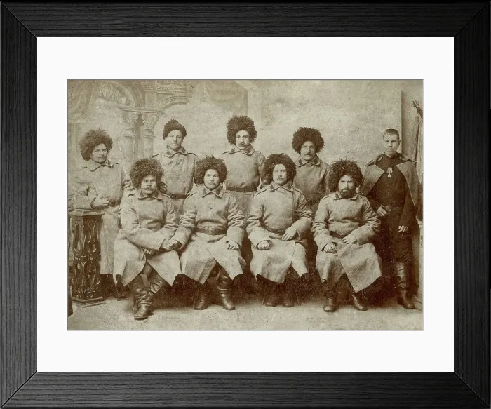 Framed Print : A group of military Cossacks, 1880. Creator: Unknown Framed Print : A group of military Cossacks, 1880. Creator: Unknown