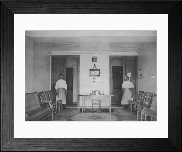 Framed Print : Interior of a doctor's waiting room at the resort of Lake Shira, 1900-1909. Creator: LI Vonago Framed Print : Interior of a doctor's waiting room at the resort of Lake Shira, 1900-1909. Creator: LI Vonago