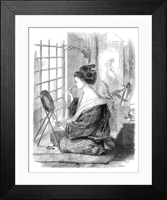 Framed Print : Japanese girl painting her lips, 1864. Creator: Mason Jackson Framed Print : Japanese girl painting her lips, 1864. Creator: Mason Jackson