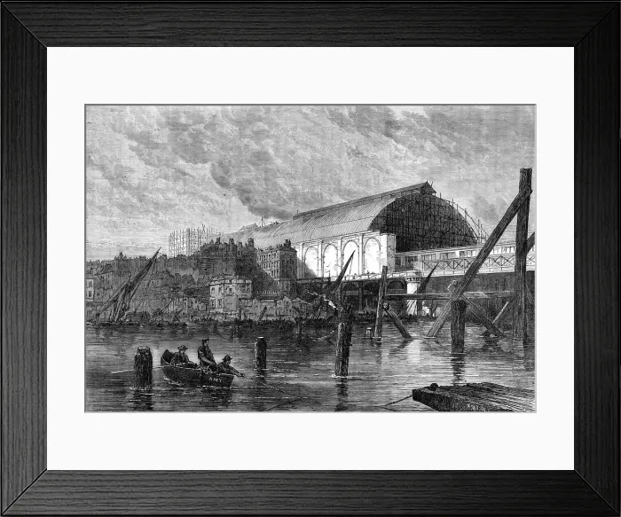 Framed Print : The Charing-Cross railway station, as seen from the river, 1864. Creator: Mason Jackson Framed Print : The Charing-Cross railway station, as seen from the river, 1864. Creator: Mason Jackson
