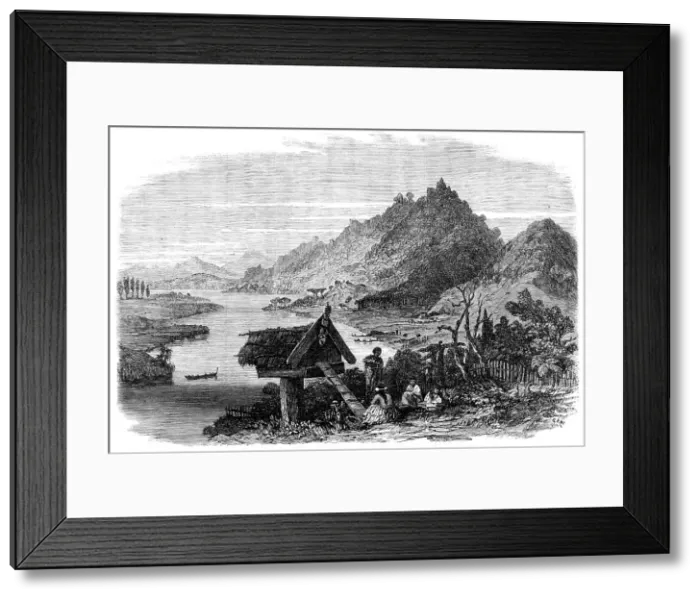 Framed Print : Sketches from New Zealand: scene on the Waikato, near its junction with the Waipa River, 1864. Creator: Unknown Framed Print : Sketches from New Zealand: scene on the Waikato, near its junction with the Waipa River, 1864. Creator: Unknown