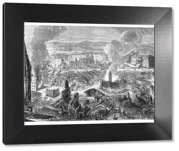 Scene of the Great Fire at Limoges, France - from a sketch by our special artist, 1864. Creator: Smyth