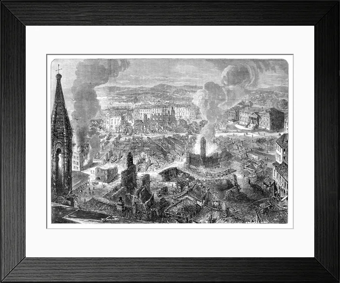 Framed Print : Scene of the Great Fire at Limoges, France - from a sketch by our special artist, 1864. Creator: Smyth Framed Print : Scene of the Great Fire at Limoges, France - from a sketch by our special artist, 1864. Creator: Smyth