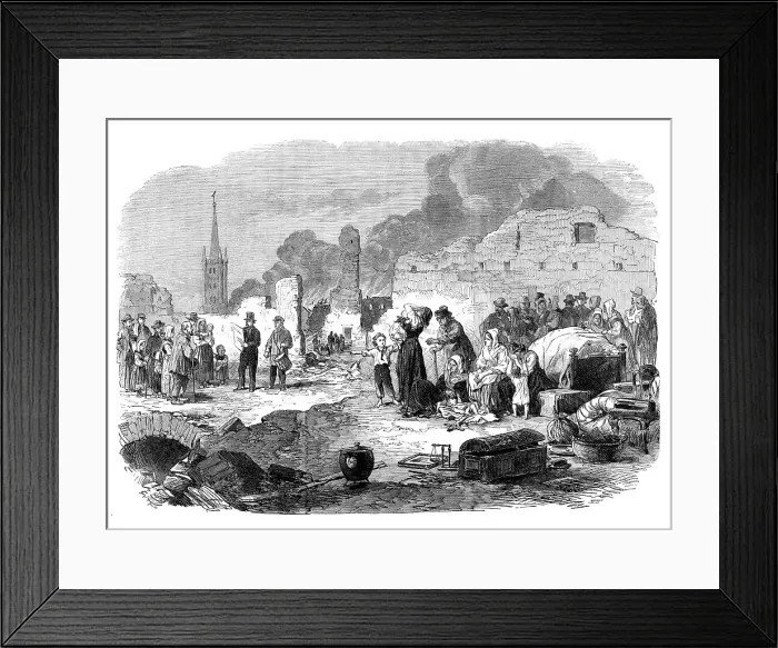 Framed Print : The Great Fire at Limoges, France: the public crier announcing the distribution of relief…, 1864. Creator: Unknown Framed Print : The Great Fire at Limoges, France: the public crier announcing the distribution of relief…, 1864. Creator: Unknown