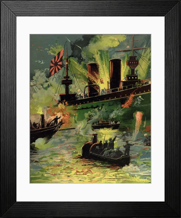 Framed Print : Sinking of the Japanese Cruiser Chitozo During the Night Attack on Port Arthur January 26-27, 1904 Creator: Unknown. Sinking of the Japanese Cruiser Chitozo During the Night Attack on Port Arthur January 26-27, 1904 Creator: Unknown Framed Print : Sinking of the Japanese Cruiser Chitozo During the Night Attack on Port Arthur January 26-27, 1904 Creator: Unknown. Sinking of the Japanese Cruiser Chitozo During the Night Attack on Port Arthur January 26-27, 1904 Creator: Unknown