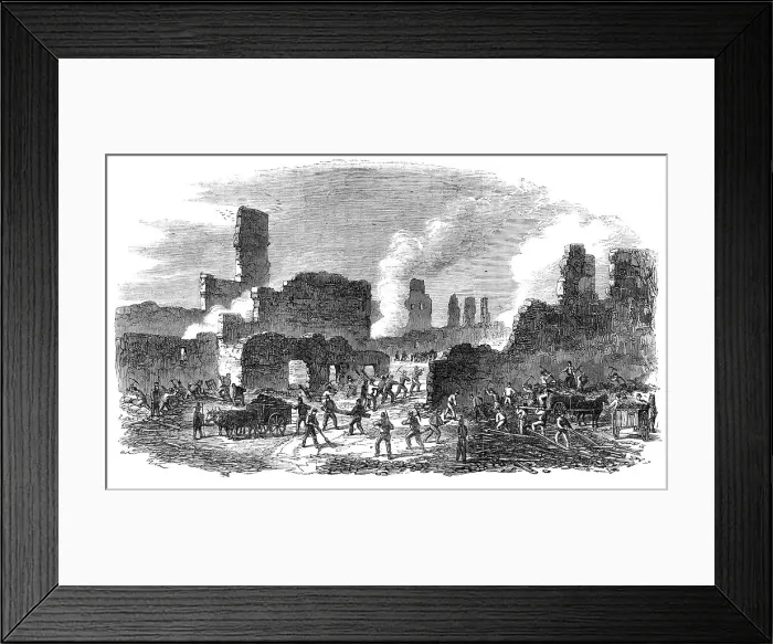 Framed Print : The Great Fire at Limoges, France: firemen and soldiers clearing out a portion of the ruins…, 1864. Creator: Unknown Framed Print : The Great Fire at Limoges, France: firemen and soldiers clearing out a portion of the ruins…, 1864. Creator: Unknown