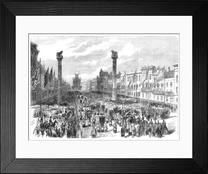 Framed Print : Bicentenary Festival of the Royal Academy of Antwerp: procession to the Cathedral... 1864. Creator: Unknown Framed Print : Bicentenary Festival of the Royal Academy of Antwerp: procession to the Cathedral... 1864. Creator: Unknown