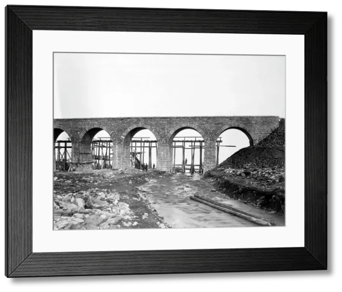 Framed Print : Building of a Bridge Over a Road, 1900-1904. Creator: Unknown Framed Print : Building of a Bridge Over a Road, 1900-1904. Creator: Unknown