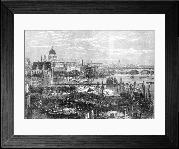 Framed Print : The Thames Embankment Works, viewed from King's College, 1864. Creator: Mason Jackson Framed Print : The Thames Embankment Works, viewed from King's College, 1864. Creator: Mason Jackson