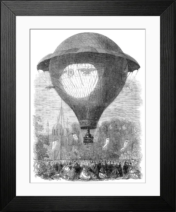 Framed Print : Ascent of M. Godard's Montgolfier balloon from Cremorne Gardens, 1864. Creator: Unknown Framed Print : Ascent of M. Godard's Montgolfier balloon from Cremorne Gardens, 1864. Creator: Unknown
