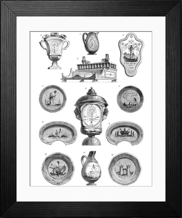 Framed Print : Specimens of M. Champfleury's collection of pottery, illustrative of the French Revolution, 1864. Creator: Unknown Framed Print : Specimens of M. Champfleury's collection of pottery, illustrative of the French Revolution, 1864. Creator: Unknown